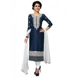 Navy blue cotton unstitched salwar suit with dupatta, 2.2 meters length for women's party & festive wear