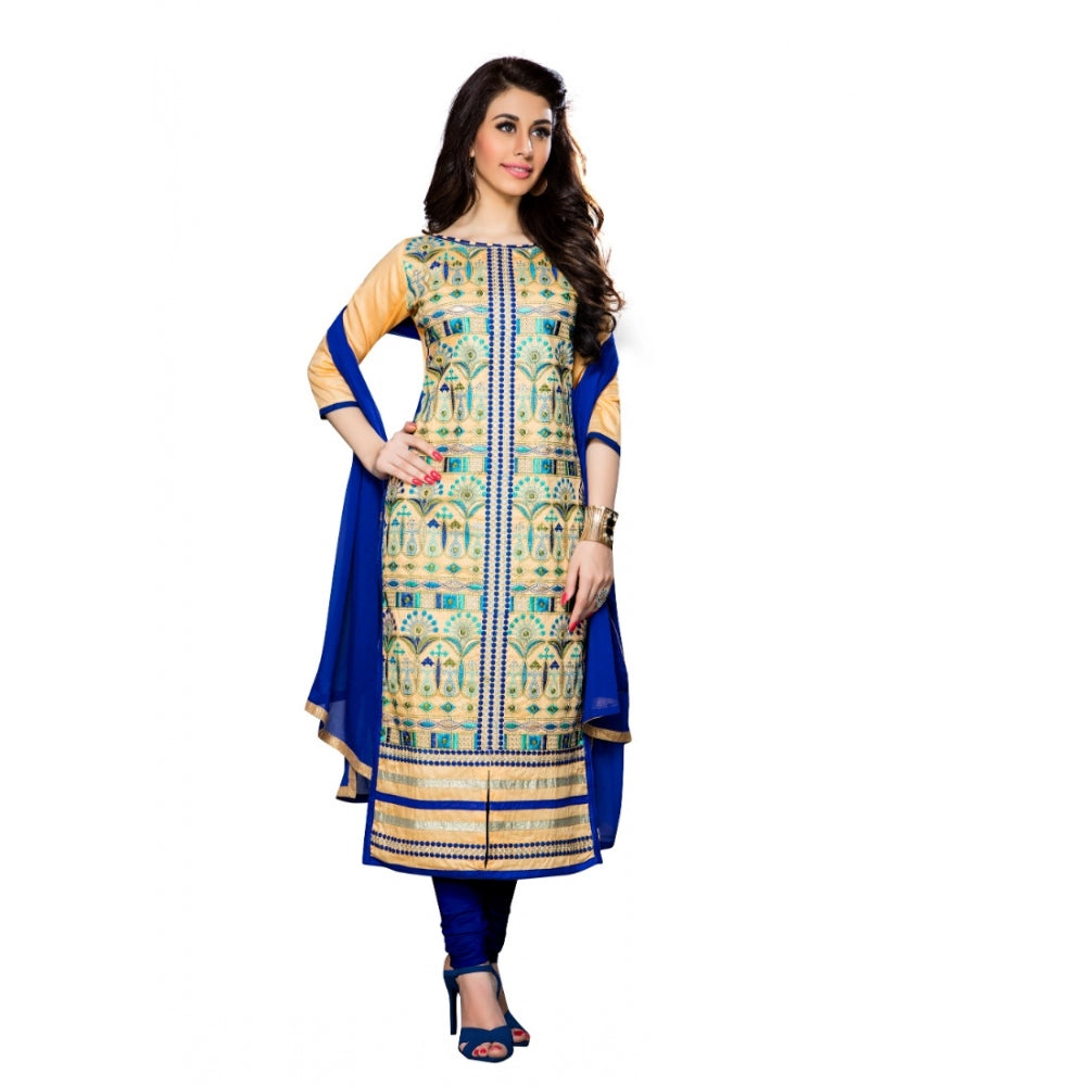 Beige cotton unstitched salwar suit with dupatta (2.3 mtrs), perfect for party and festive occasions, women's traditional Indian wear