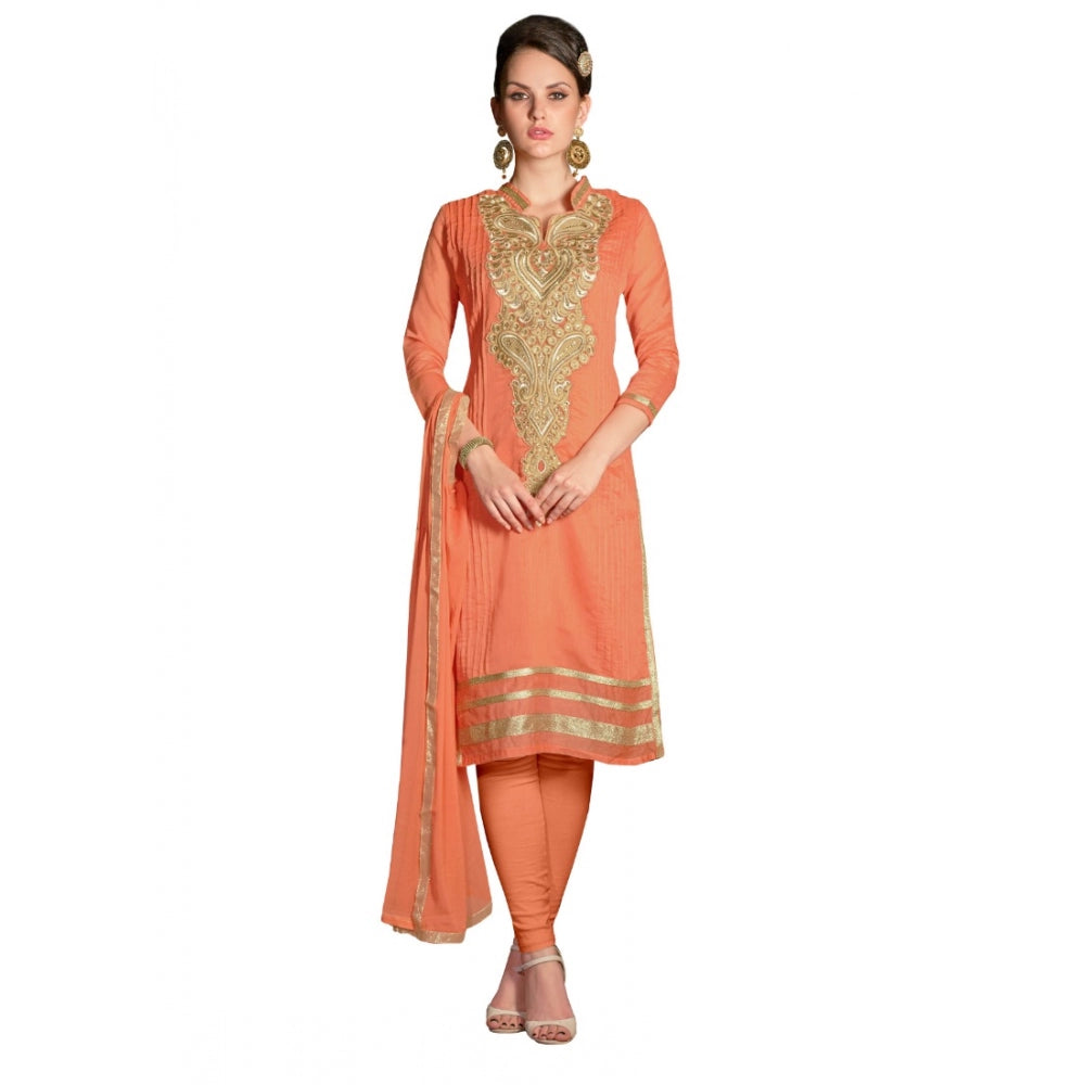 Orange Chanderi unstitched salwar suit with dupatta (2.2 meters), Indian party wear for women