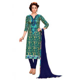Blue & green glaze cotton unstitched salwar suit with dupatta, perfect for women's party and festive wear