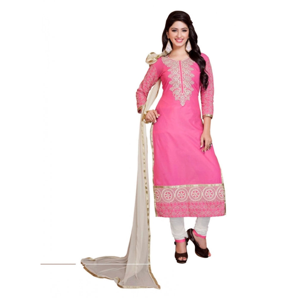 Georgette pink and white unstitched salwar suit with dupatta for women's party wear, 2.2 meters length on mannequin