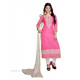 Georgette pink and white unstitched salwar suit with dupatta for women's party wear, 2.2 meters length on mannequin