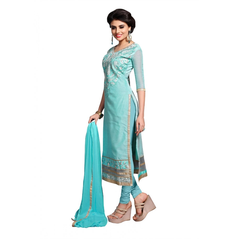 Light sea green Chanderi unstitched salwar suit with dupatta, 2.3 meters for party and festive events