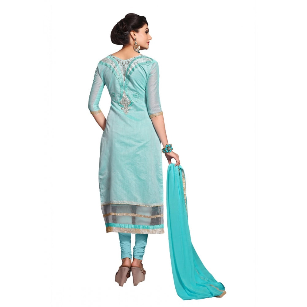 Light sea green Chanderi unstitched salwar suit with dupatta, 2.3 meters length for women's party wear
