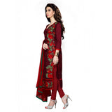 Dark maroon cotton unstitched salwar suit with dupatta, perfect for party occasions
