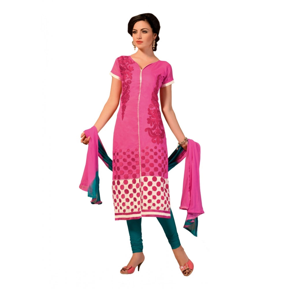 Pink Chanderi unstitched salwar suit (2.2 mtrs), party-ready traditional Indian attire for women, accessories not included