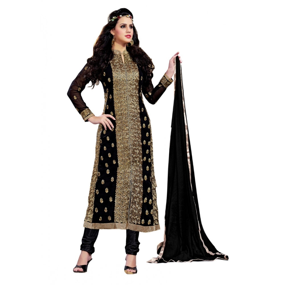 Black Georgette Unstitched Salwar Suit with Dupatta, 2 meters - ideal for party & festive occasions for women