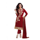Maroon 2m Chanderi unstitched salwar suit, perfect for parties & festivals