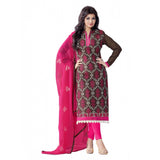 Brown Chanderi unstitched salwar suit with dupatta (2.2 mtrs) for party and festive occasions, women's traditional Indian wear on mannequin
