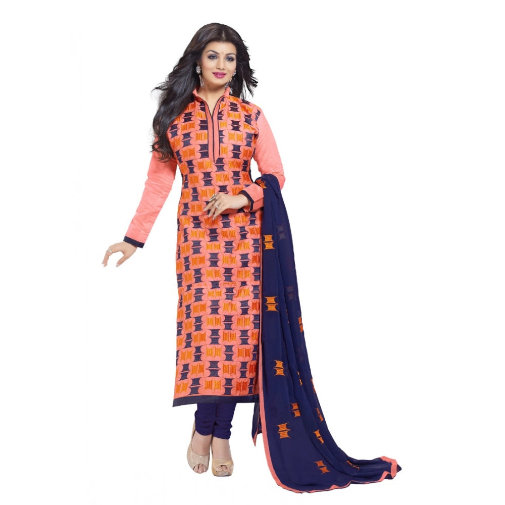 Orange Chanderi unstitched salwar suit (2.2 mtrs) for women's partywear, dupatta included