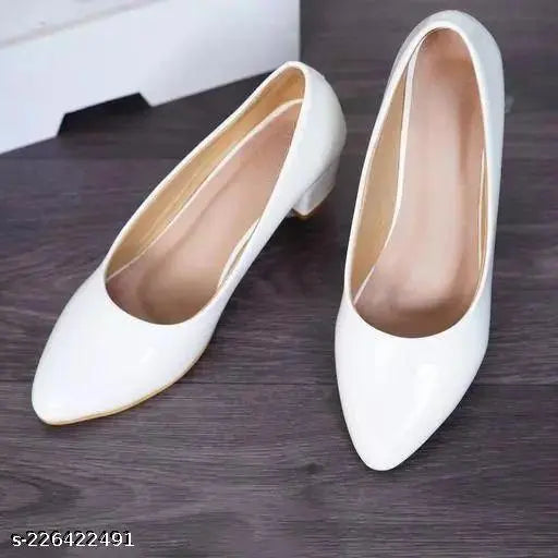 Synthetic solid white pointed heels, perfect for casual weddings and parties, slip-on design with closed back, suitable for women and girls (IND-3 - 21.5 cm to IND-8 - 24.3 cm)