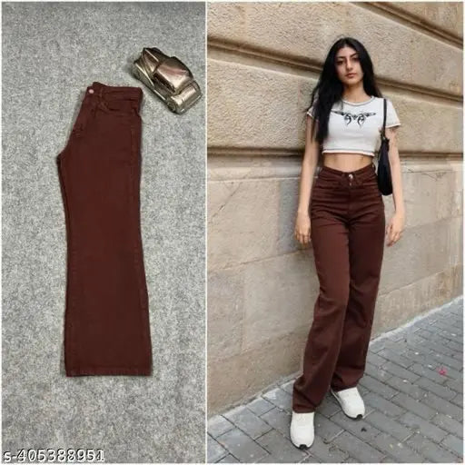 Blue denim bell-bottom jeans, classic style, Indian-made