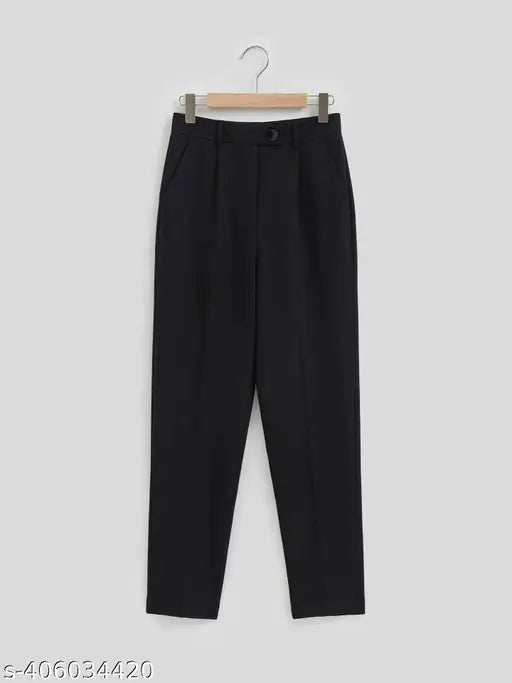 Cotton Lycra Lifetarm casual high waist loose straight leg cropped work pants with pockets, solid net partywear trousers for women - sizes S, M, L, XL, XXL (24-36)