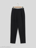 Cotton Lycra Lifetarm casual high waist loose straight leg cropped work pants with pockets, solid net partywear trousers for women - sizes S, M, L, XL, XXL (24-36)
