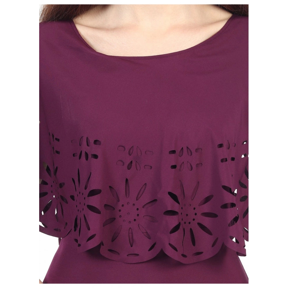 Maroon crepe solid sleeveless full-length gown for women's formal wear, rich maroon color on display