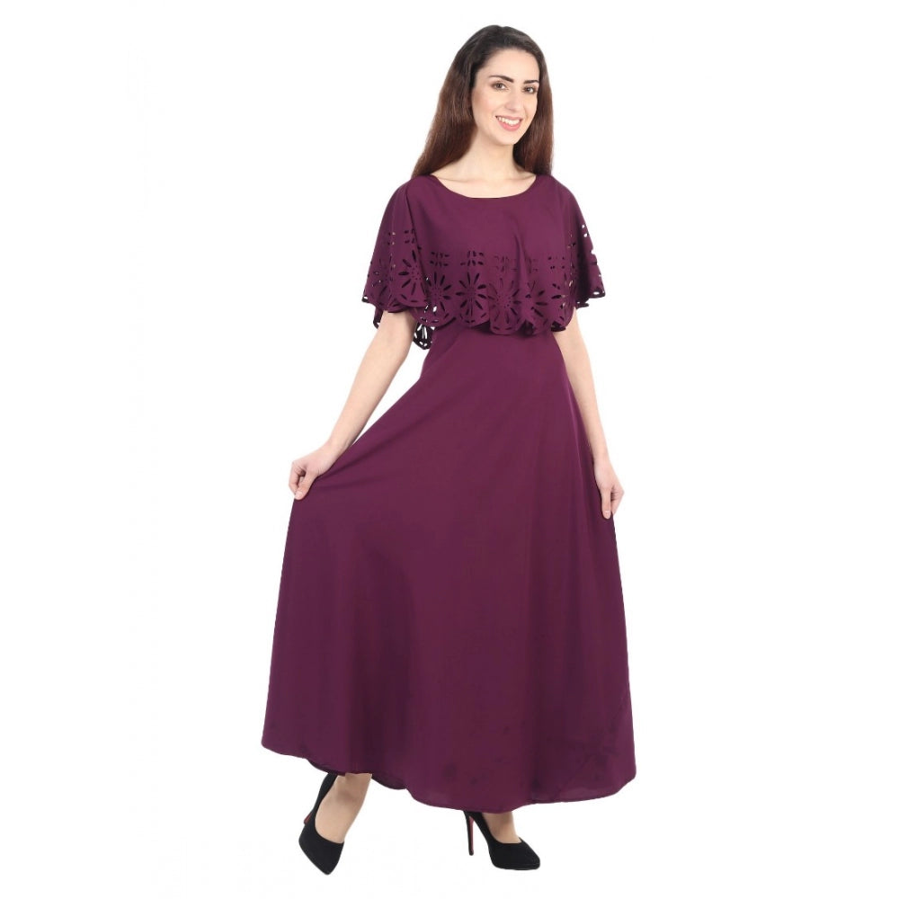 Maroon crepe solid sleeveless full-length gown for women's formal events, solid pattern, full length