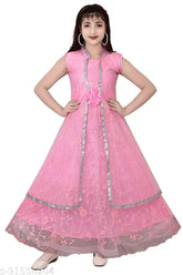 Grey printed net high low princess dress for girls, suitable for various occasions