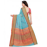 Sky Blue Kota Doria cotton-blend woven Butta saree with unstitched blouse for women, casual & festive wear
