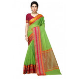 Light green Kota Doria cotton border saree and blouse for women, 5-6 meters, casual and festive wear