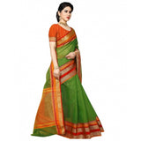 Green Kota Doria cotton blend saree with blouse (5-6 mtrs), suitable for casual and festive wear
