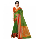Green Kota Doria cotton blend border saree with blouse, 5-6 meters, suitable for casual and festive wear, women's wear on display