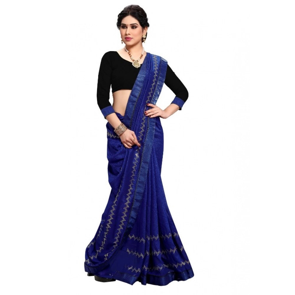 Blue Banglori with Art Silk Vichitra HotFix Stone Work Saree and Blouse for women's casual and festive wear (5-6 mtrs)