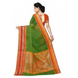 Green Kota Doria cotton border saree with blouse (5-6 mtrs), suitable for casual and festive wear