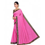 Pink chanderi cotton lace border saree with blouse (5-6 mtrs), elegant women's wear for casual and festive occasions
