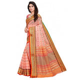 Peach Kota Doria cotton woven Butta saree and blouse for women's casual and festive wear, 5-6 meters length on model