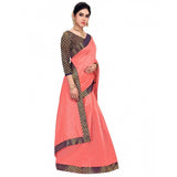Peach Chanderi cotton lace border saree with blouse (5-6 mtrs), casual and festive wear for women