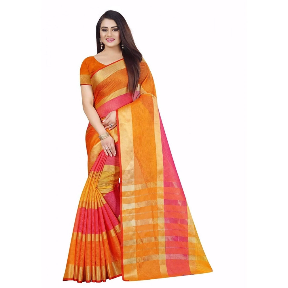 Multicolor Kota Doria cotton plain saree set with unstitched blouse, ideal for casual and festive wear (5-6 mtrs)