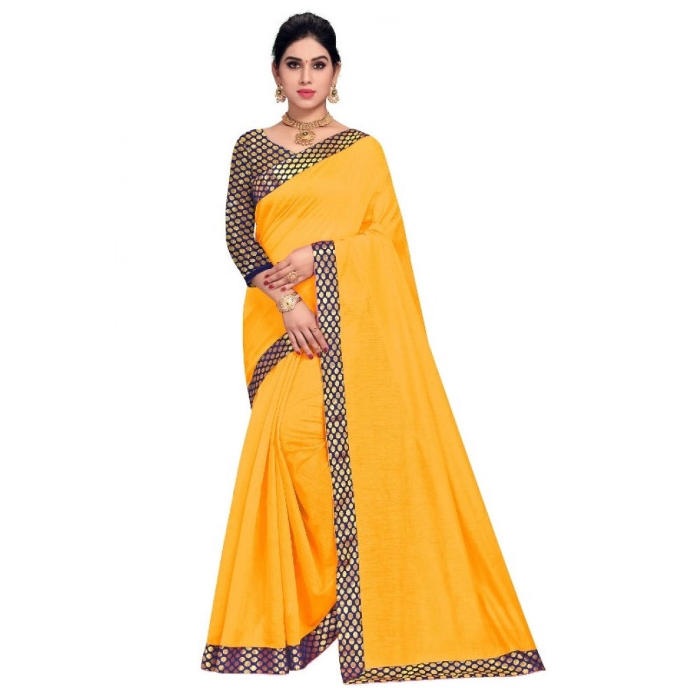 Gold Chanderi Cotton Lace Border Saree & Blouse (5-6 mtrs), casual and festive wear for women, with intricate brocade detailing