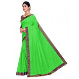 Green Chanderi Cotton Lace Border Saree Set with Blouse (5-6 mtrs), ideal for casual and festive wear