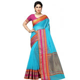 Sky blue Kota Doria cotton-blend saree with blouse (5-6 mtrs), ideal for casual and festive wear, women's fashion accessory