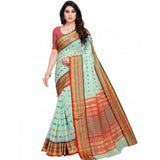 Pista cotton blend Kota Doria woven Butta saree with blouse, ideal for casual and festive wear, women's fashion accessory on hanger