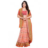 Peach Kota Doria cotton woven Butta saree set with unstitched blouse for casual and festive wear, displayed on a mannequin