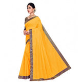 Gold Chanderi cotton lace border saree with blouse (5-6 mtrs), brocade material for casual and festive wear