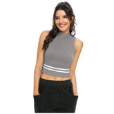 Grey polyester knit western wear top for women, solid pattern, machine washable or hand washable
