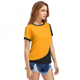 Yellow polyester knitting western wear t-shirt for women, solid pattern
