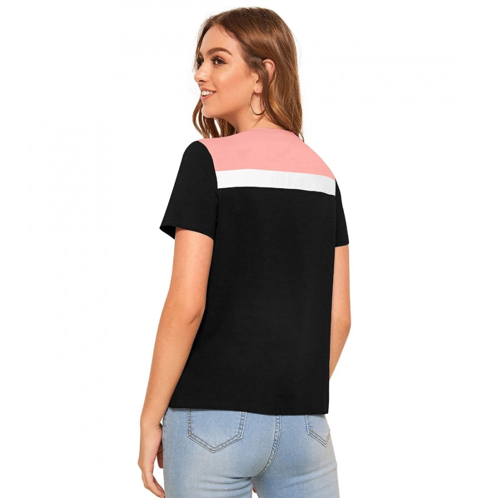 Peach polyester knitting western wear t-shirt for women, solid pattern on a clothing hanger