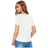Women's white polyester knitting western wear t-shirt for casual outfit, solid design