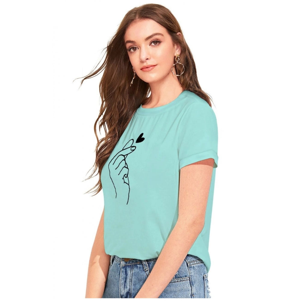Green cotton western wear t-shirt with printed design for women, machine wash or hand wash