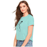 Green cotton women's western wear t-shirt with printed design, suitable for machine wash or hand wash (size S36, M38, L40, XL42)