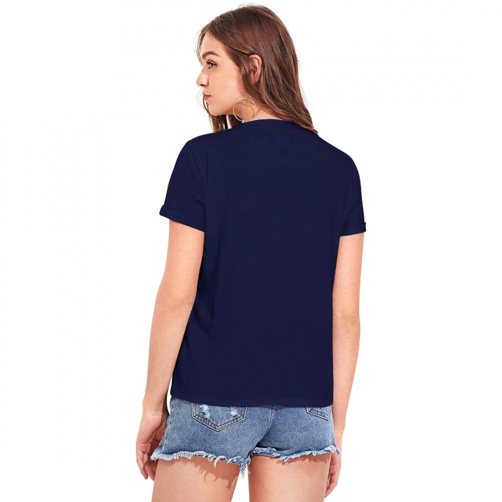 Blue cotton women's western wear t-shirt with printed design, suitable for casual wear or cowboy style