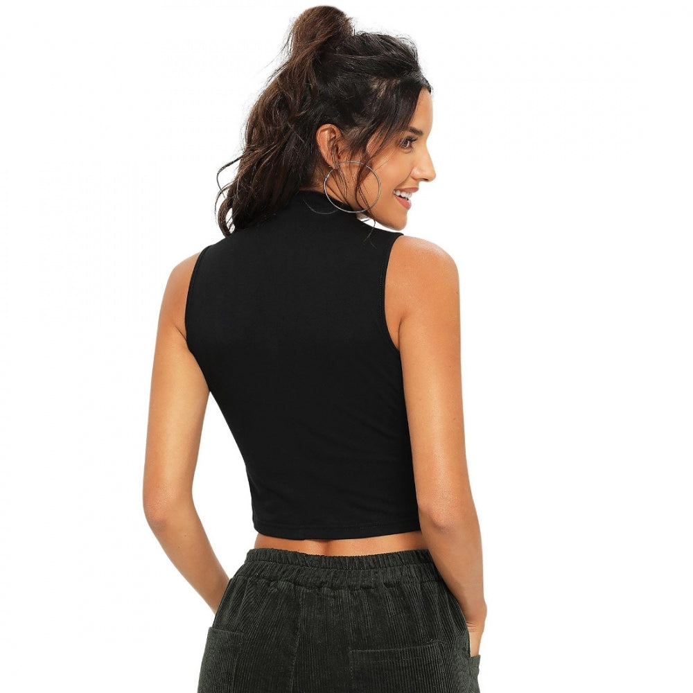 Black polyester knitted western wear top for women, solid pattern