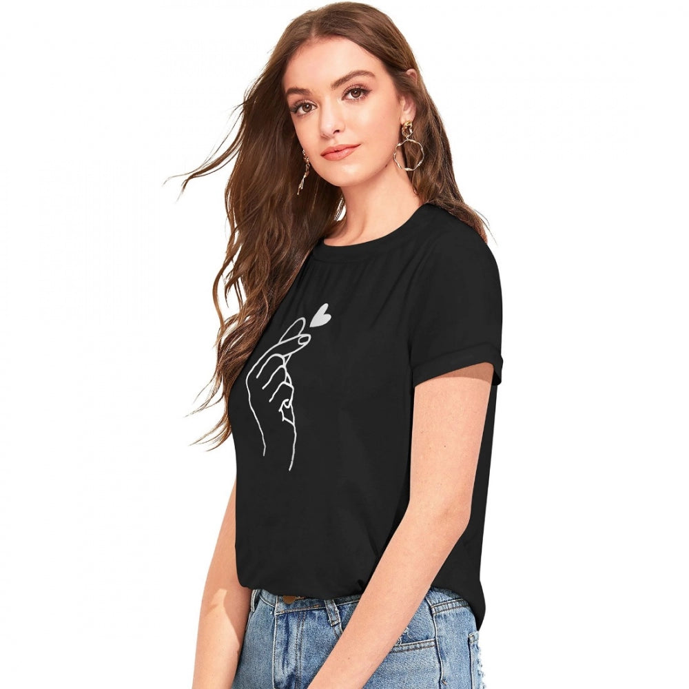 Black cotton women's western wear t-shirt with printed design, suitable for casual wear or cowboy style
