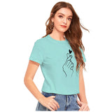 Green cotton western wear t-shirt, printed design for women's casual fashion