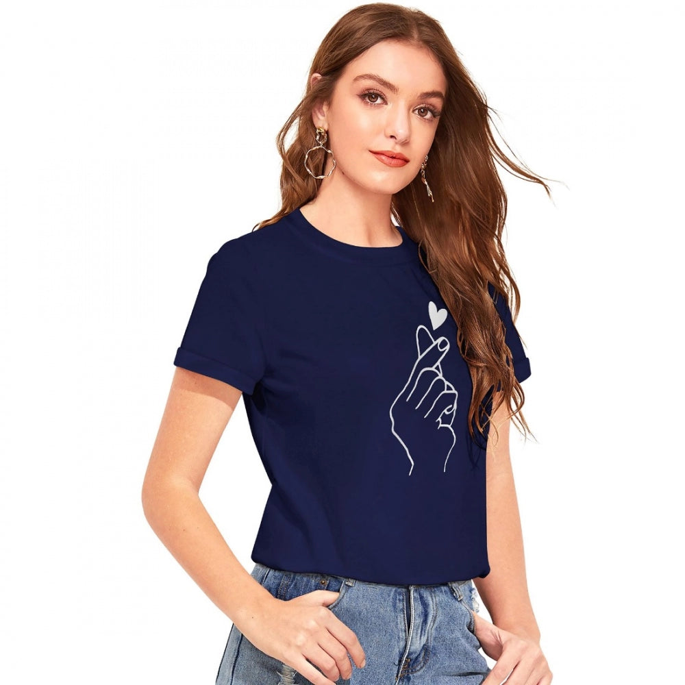 Blue cotton western wear t-shirt for women with printed design, suitable for casual wear or cowboy style