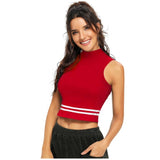 Red polyester knit women's western wear top, solid pattern for casual outfits
