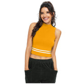 Yellow polyester knit western wear top for women, ideal for casual outfits